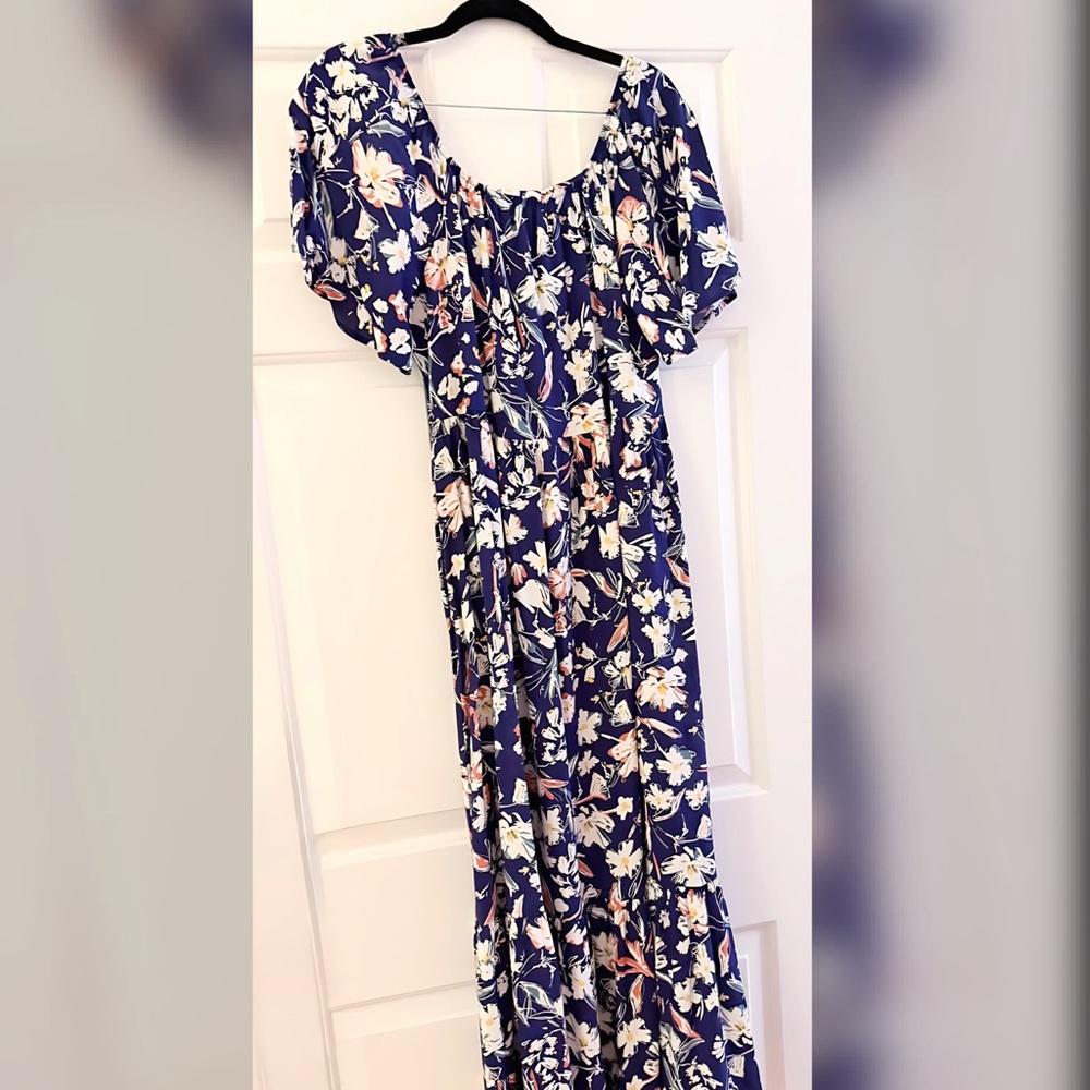 NEW Ces Femme Navy Floral Flutter Sleeve On or Off Shoulder Maxi Dress! - Picture 7 of 8